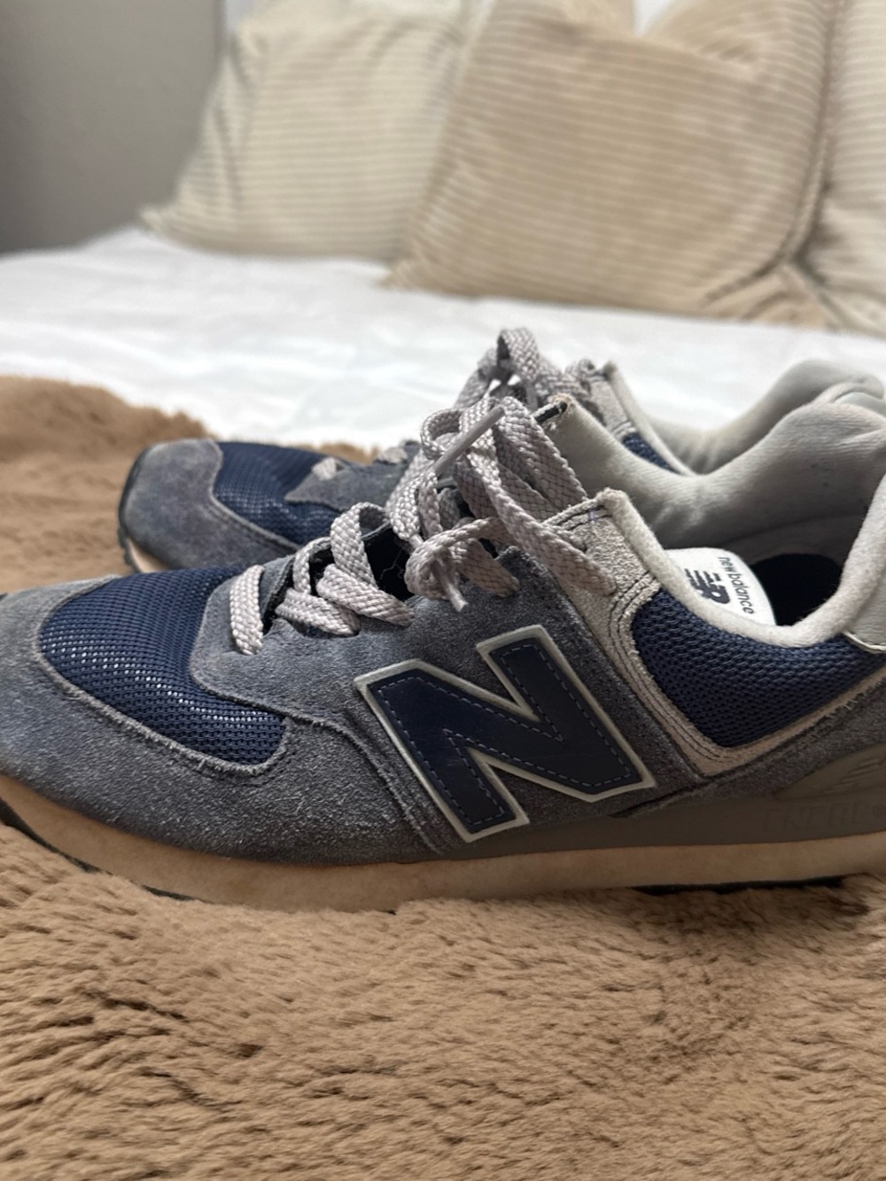 New Balance Navy & Gray Athletic Sneakers with Pink Logo Accent